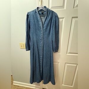 The J. Peterman Company Vintage Cotton Button Down Denim Dress- Missing button
